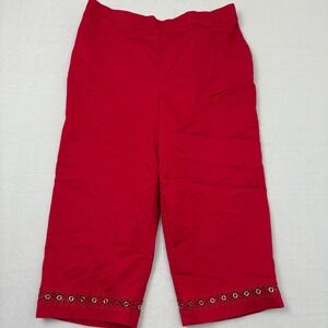 Alfred Dunner Red Capri Pants Womens 14 Elastic Waist Eyelet Grommet Hem Cropped
